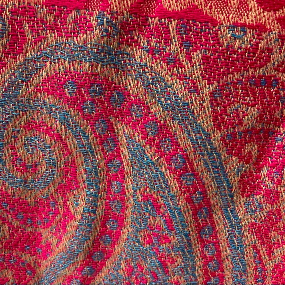 Pashmina Scarf Shawl Red and Gold Paisley 68” x 26” Not Counting Fringe